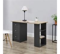Bureau Table de Bureau Secrétaire Poste de Travail Informatique avec 3 Tiroirs et 3 Étagères Panneau de Particules Mélaminé Gris foncé et Bois 120 x 49 x 72cm [en.casa] Gris Foncé Bois G