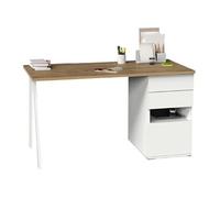 Bureau,table de travail en aggloméré finition chêne doré avec pied en métal blanc-Longueur 137.5 x Profondeur 67 x Hauteur 76 cm -PEGANE- Doré
