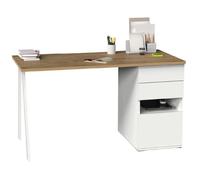 Bureau,Table de Travail en aggloméré Finition chêne doré avec Pied en métal Blanc-Longueur 137.5 x Profondeur 67 x Hauteur 76 cm