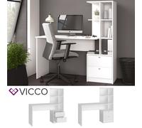 Bureau Table de travail Table de bureau 2 Tiroirs Tablette Denton Blanc Vicco