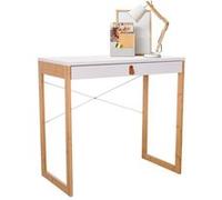 hjh Living Bureau TAROLO II 80x42x75 cm 1 tiroir blanc piétement bambou