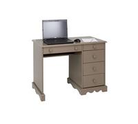 Bureau Taupe 1 Caisson 5 Tiroirs de Style Charme Anglais L 100 H 74.7 P 58.3 cm - L 100 x l 58.3 x H 74.7 cm