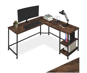 Bureau - TECTAKE - Bureau en L HAMILTON au style industriel, avec 2 compartiments, bois et acier, 138 x 138 x 75,5 cm - Bois foncé