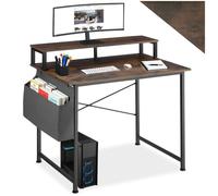 Bureau droit Tectake Table de bureau avec étagère de rangement et poche en tissu - Bois foncé industriel, rustique - 120 cm