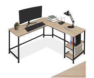 Bureau - TECTAKE - Table de bureau en L HAMILTON avec 2 compartiments 138 x 138 x 75,5 cm - Bois clair