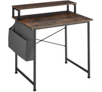 TECTAKE Table de bureau avec étagère de rangement et poche en tissu EVERETT Bois Foncé Industriel, Rustique