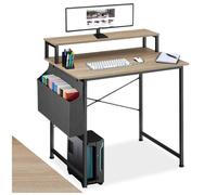 Bureau - TECTAKE - Table de bureau EVERETT en bois et acier avec étagère de rangement et sac en tissu - Bois clair