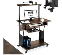 Bureau - TECTAKE - Table de bureau FIFE avec 4 roues pivotantes, tablette et tiroir - Bois foncé