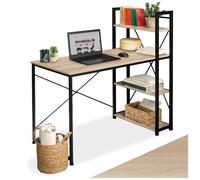 Bureau - TECTAKE - Table de bureau HERSHEY avec 3 compartiments de rangements 122 x 61 x 120 cm - Marron clair