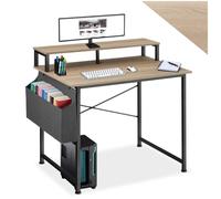 Tectake Table de bureau avec étagère de rangement et poche en tissu - Bois clair industriel, Chêne Sonoma