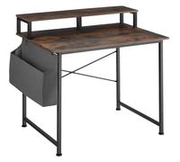 Bureau droit Tectake Table de bureau avec étagère de rangement et poche en tissu - Bois foncé industriel, rustique - 120 cm