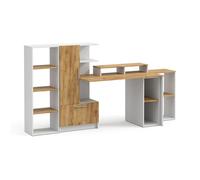 Bureau Tomy 150x59cm Lot de 5 Blanc/Chêne de force doré Vicco 59856