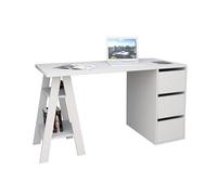 Bureau Tréteau et Caisson 3 Tiroirs Blanc 2 Niches L 135 H 75 P 60 cm