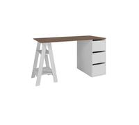 ACTUAL DIFFUSION Bureau Tréteau et Caisson 3 Tiroirs Blanc et Châtaignier L 135 H 75 P 60 cm