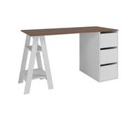 Bureau Tréteau et Caisson 3 Tiroirs Blanc et Châtaignier L 135 H 75 P 60 cm - L 135 x l 60 x H 75 cm