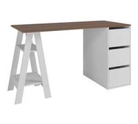 Bureau Tréteau et Caisson 3 Tiroirs Blanc et Châtaignier L 135 H 75 P 60 cm - L 135 x l 60 x H 75 cm Blanc G