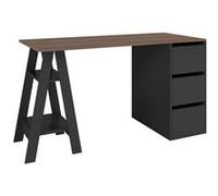 Bureau Tréteau et Caisson 3 Tiroirs Noir et Châtaignier L 135 H 75 P 60 cm - L 135 x l 60 x H 75 cm Noir G