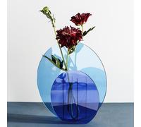 Bureau Vase floral innovant en acrylique Ornement coloré Translucide Vase géométrique élégant Bleu Rond(22x21x7cm)