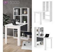 Bureau Vicco Gael blanc, bureau informatique avec tablette, étagère, séparateur
