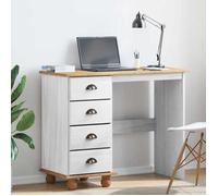 Bureau - vidaXL - ASKIM - Bois massif - Blanc - 4 tiroirs