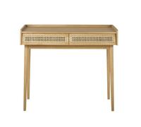 Bureau vintage 2 tiroirs en pin et cannage en rotin 100x83x50cm Beige