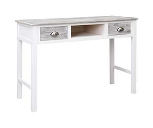 Bureau vintage en bois de paulownia et de peuplier avec 2 tiroirs Gris 110 x 45 x 76 cm Table console polyvalente pour bureau et maison
