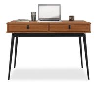 IDIMEX Bureau Wanda avec 2 tiroirs, en pin Massif, Bureau en Bois, Coloris châtaignier et Noir