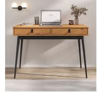 Bureau WANDA avec 2 tiroirs, en pin massif, Bureau en bois, Coloris chêne et noir