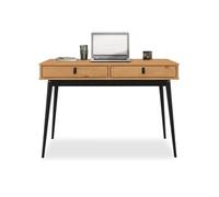 IDIMEX Bureau Wanda avec 2 tiroirs, en pin Massif, Bureau en Bois, Coloris chêne et Noir