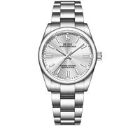 BUREI Elegant Damen Uhren Silber Quarz Armbanduhr mit diamantenlünette Mineral Kristall Keramik Gurt (Silber)