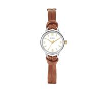 BUREI Mini Montre analogique à Quartz pour Femme avec Bracelet en Cuir pour Femme (Argento Marrone)