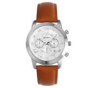 BUREI Montre à quartz analogique pour homme en cuir marron - Multifonction - Chronographe - Étanche - Cadeau pour homme (cadran blanc marron)
