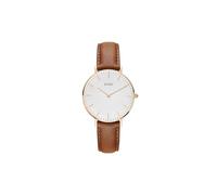 BUREI Montre à quartz minimaliste étanche pour femme, bracelet en cuir marron, bracelet en maille d'acier inoxydable argenté/doré, cadeau pour femme/maman, Blanc/marron