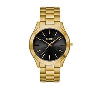 BUREI Montre analogique à quartz pour homme en acier inoxydable étanche, cadeau pour homme., noir/doré, Montre à quartz