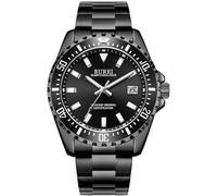 BUREI Montre analogique à quartz pour homme en acier inoxydable, Noir , Bracelet