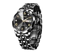BUREI Montre analogique à Quartz pour Homme - Étanche - en Acier Inoxydable - avec Diamants - Affichage de la Date - Montre de Luxe décontractée avec semaines, Cadeau pour Homme (Nero)