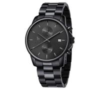 BUREI Montre analogique à quartz pour homme, étanche, en acier inoxydable, chronographe, tendance, minimaliste, classique, montre de sport pour homme, cadeau pour homme, noir, Décontracté, sport