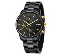 BUREI Montre analogique à quartz pour homme, étanche, en acier inoxydable, chronographe, tendance, minimaliste, classique, montre de sport pour homme, cadeau pour homme, Noir et doré, Décontracté