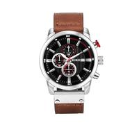 BUREI Montre chronographe Vintage pour Homme avec Bracelet en Cuir Marron et Calendrier - Étanche - Simulée à Quartz - Montre de Sport Classique - Cadeau, Noir/Marron (Brun foncé)