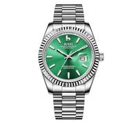 BUREI Montre de luxe à quartz analogique pour homme avec affichage de la date avec verre saphir lumineux et bracelet en acier inoxydable, vert