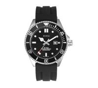BUREI Montre de plongée pour homme - Étanche jusqu'à 200 m - Quartz analogique - En acier inoxydable - Tendance - Classique - Pour le travail et les affaires - Avec date automatique, Noir, Style de