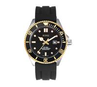 BUREI Montre de plongée pour homme - Étanche jusqu'à 200 m - Quartz analogique - En acier inoxydable - Tendance - Classique - Pour le travail et les affaires - Avec date automatique, Doré/noir, Style