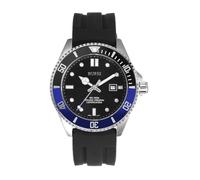 BUREI Montre de plongée pour homme - Étanche jusqu'à 200 m - Quartz analogique - En acier inoxydable - Tendance - Classique - Pour le travail et les affaires - Avec date automatique, bleu/noir, Style