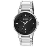 BUREI Montre tendance en acier inoxydable pour homme - Montre analogique à quartz étanche - Cadeau pour homme (noir argenté)