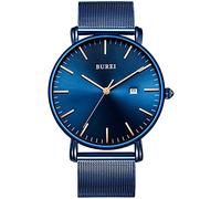 BUREI Montres-Bracelets pour Hommes, Montre analogique Minimaliste à Quartz avec Bracelet en Maille, Parfait Cadeau Masculin.
