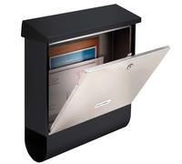 BURG-WÄCHTER, Boîte aux Lettres en Acier Inoxydable avec Boîte à journal, Format de Fente: A4, Boîtier en Acier Galvanisé avec Porte en Acier Inoxydable, London 68670 B+S, Noir mat/Argenté