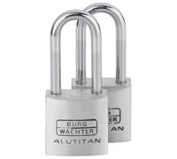 BURG-WÄCHTER Cadenas, Cadenas à quatre clés, Lot de deux, Diamètre de l’anse 3,5 mm, Corps en aluminium massif, Acier trempé, Mécanisme intérieur inoxydable, Alutitan Duo 770 HB 20 26 SB