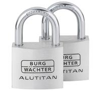 BURG-WÄCHTER Cadenas, Cadenas à quatre clés, Lot de deux, Diamètre de l’anse 6,5 mm, Corps en aluminium massif, Acier trempé, Mécanisme intérieur inoxydable, Alutitan Duo 770 40 SB