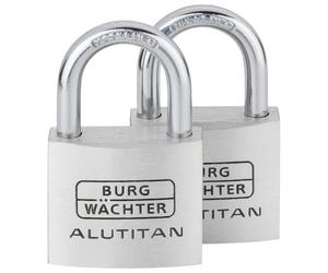 BURG-WÄCHTER Cadenas, Cadenas à quatre clés, Lot de deux, Diamètre de l’anse 6,5 mm, Corps en aluminium massif, Acier trempé, Mécanisme intérieur inoxydable, Alutitan Duo 770 40 SB