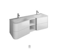burgbad Badu double lavabo en fonte minérale blanc brillant, inclus meuble sous lavabo, 4 tiroirs, 1 étagère ouverte, largeur 1520mm, SFUJ152F5297C0001G0196, Couleur: Chêne décor Urban / Chêne décor U